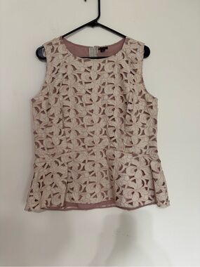 Ann Taylor Pink Lace Overlay Peplum Camisole